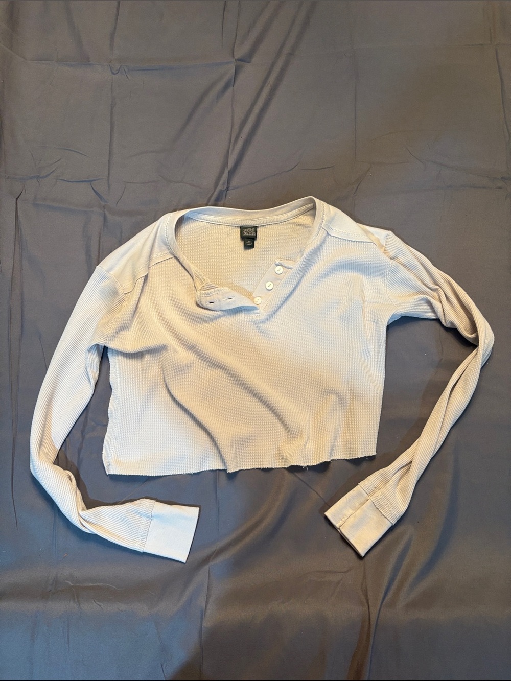Wild Fable NYC Cream Cropped Waffle Henley Long Sleeve Top - Light Neutral